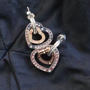 Michael Kors Silver Rose Gold Interlocking Heart Earrings